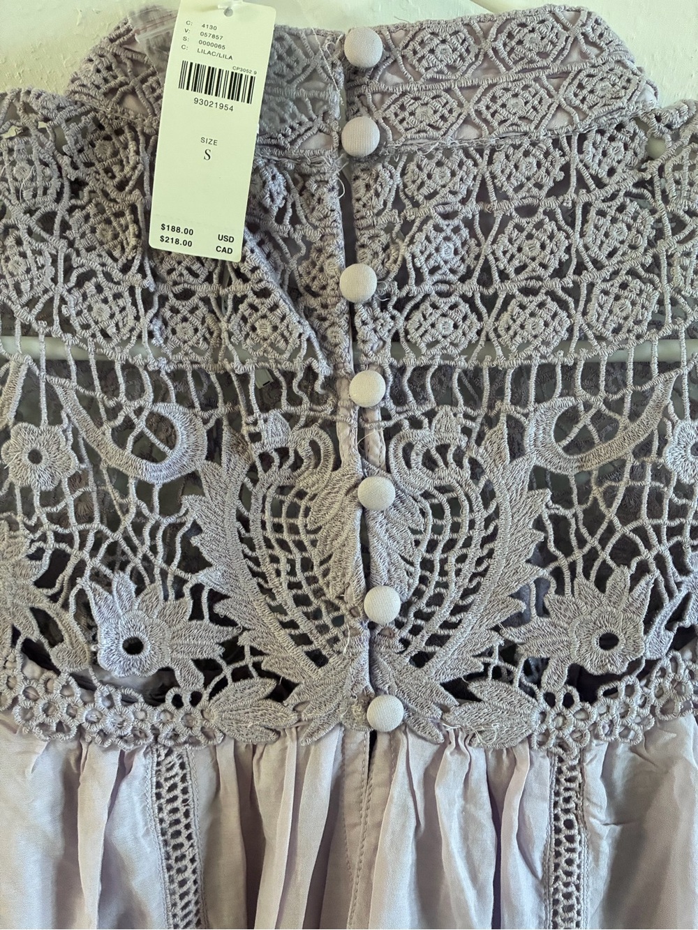 Anthropologie Lavender Crochet Yoke Puff Sleeve Dress